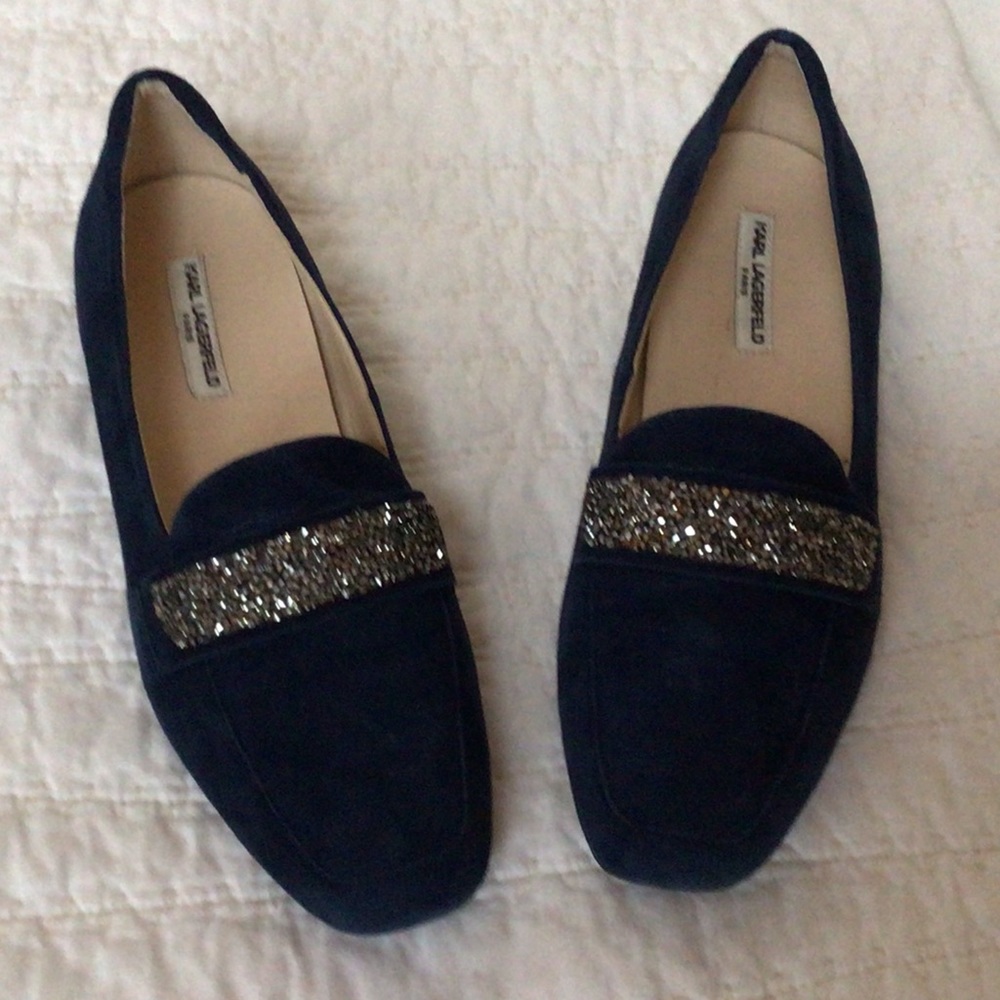 Karl Lagerfeld Shoes Quincey Navy Leather Suede Dress Loafers, 7M